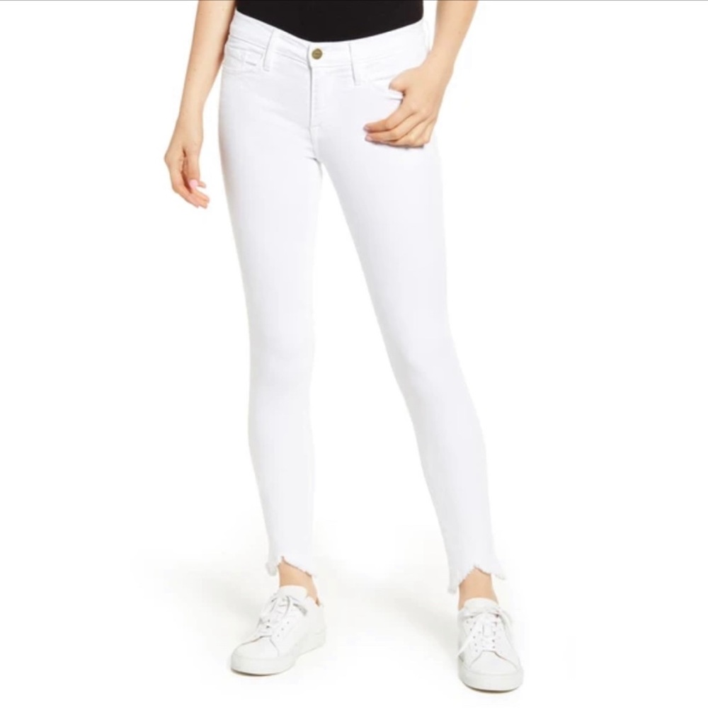 FRAME Le High Skinny Double Triangle Raw in Blanc Sz 26